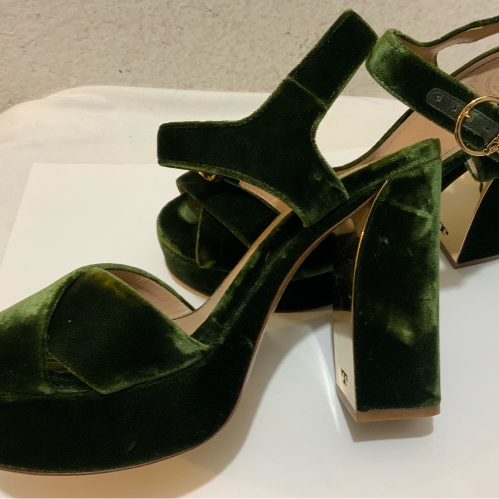 Tory Burch Loretta Velvet Platform Sandals 7 M - Picture 7 of 14